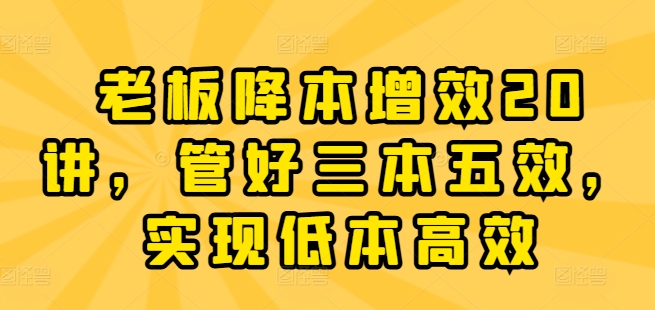 老板降本增效20讲，管好三本五效，实现低本高效-林文副业站
