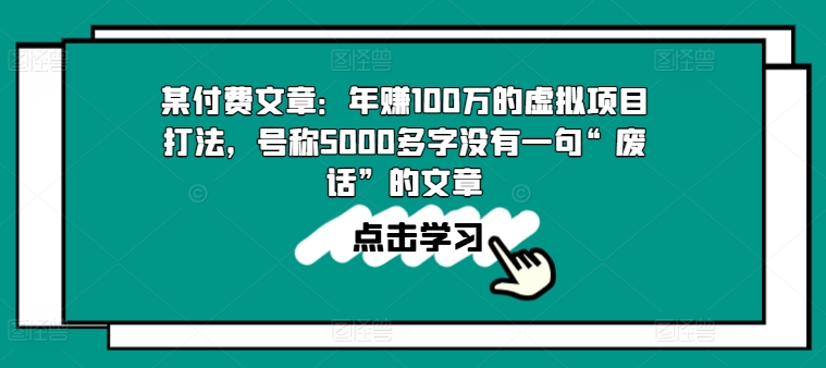 某付费文章：年赚100w的虚拟项目打法，号称5000多字没有一句“废话”的文章-林文副业站