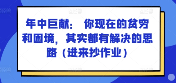 某付费文章：年中巨献： 你现在的贫穷和困境，其实都有解决的思路 (进来抄作业)-林文副业站