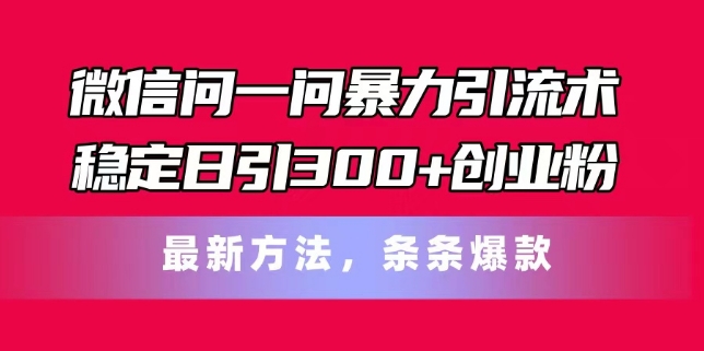 微信问一问暴力引流术，稳定日引300+创业粉，最新方法，条条爆款【揭秘】-林文副业站