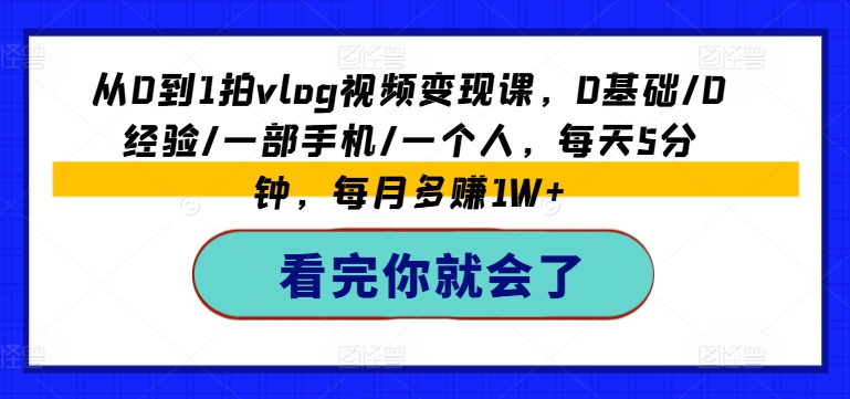 从0到1拍vlog视频变现课，0基础/0经验/一部手机/一个人，每天5分钟，每月多赚1W+-林文副业站