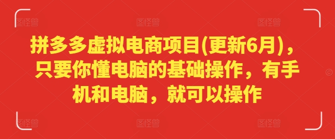 拼多多虚拟电商项目(更新6月)，只要你懂电脑的基础操作，有手机和电脑，就可以操作-林文副业站