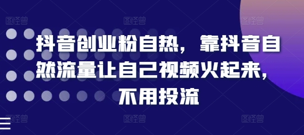 抖音创业粉自热，靠抖音自然流量让自己视频火起来，不用投流-林文副业站
