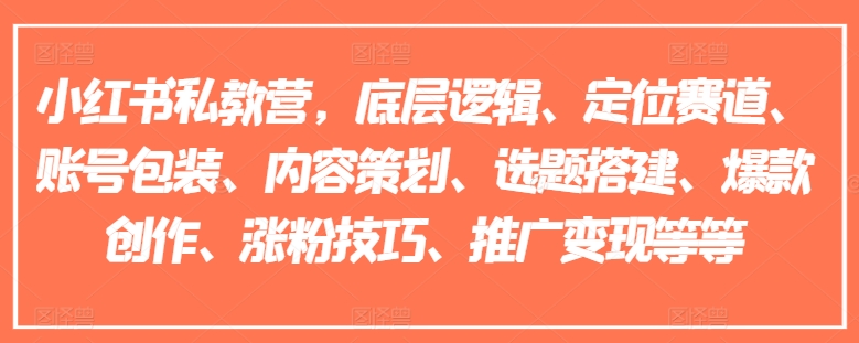 小红书私教营，底层逻辑、定位赛道、账号包装、内容策划、选题搭建、爆款创作、涨粉技巧、推广变现等等-林文副业站
