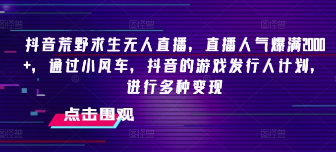 抖音荒野求生无人直播，直播人气爆满2000+，通过小风车，抖音的游戏发行人计划，进行多种变现【揭秘】-林文副业站