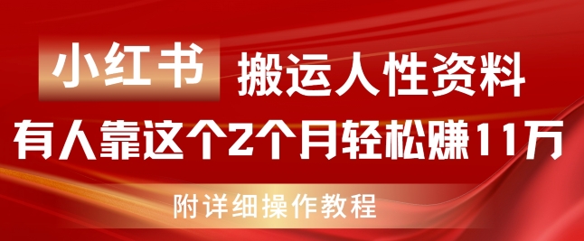 小红书搬运人性资料，有人靠这个2个月轻松赚11w，附教程【揭秘】-林文副业站