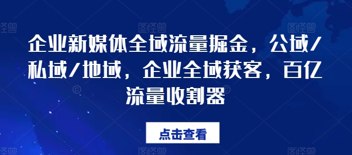 企业新媒体全域流量掘金，公域/私域/地域，企业全域获客，百亿流量收割器-林文副业站