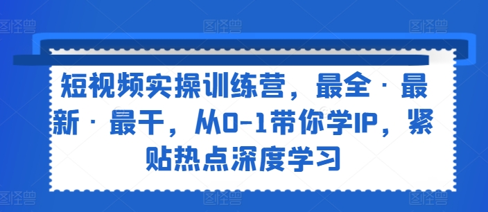 短视频实操训练营，最全·最新·最干，从0-1带你学IP，紧贴热点深度学习-林文副业站