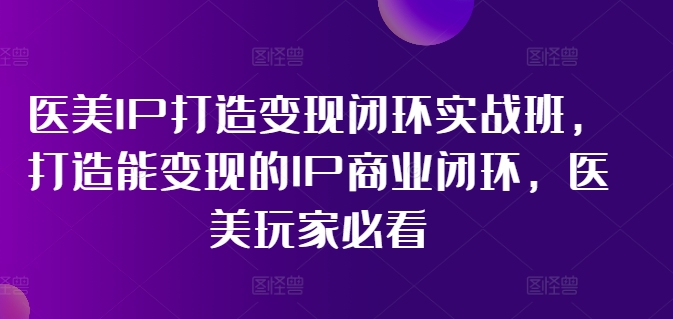 医美IP打造变现闭环实战班，打造能变现的IP商业闭环，医美玩家必看!-林文副业站