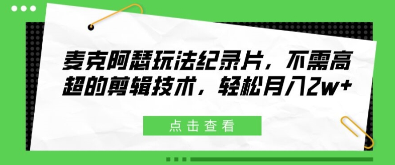 麦克阿瑟玩法纪录片，不需高超的剪辑技术，轻松月入2w+【揭秘】-林文副业站