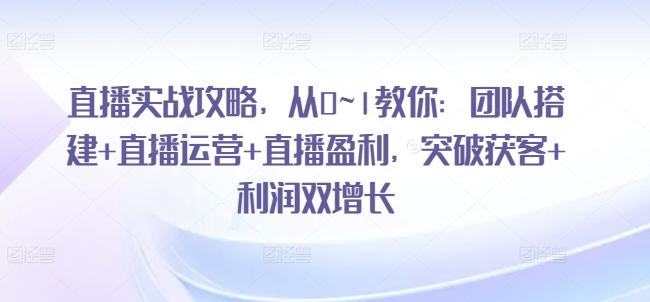 直播实战攻略，​从0~1教你：团队搭建+直播运营+直播盈利，突破获客+利润双增长-林文副业站