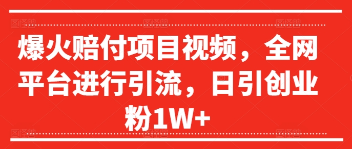 爆火赔付项目视频，全网平台进行引流，日引创业粉1W+【揭秘】-林文副业站