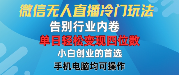 微信无人直播冷门玩法，告别行业内卷，单日轻松变现四位数，小白的创业首选【揭秘】-林文副业站