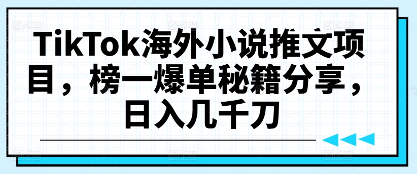 TikTok海外小说推文项目，榜一爆单秘籍分享，日入几千刀-林文副业站