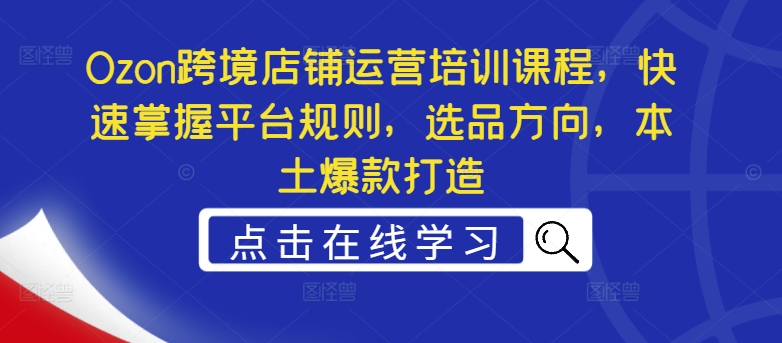 Ozon跨境店铺运营培训课程，快速掌握平台规则，选品方向，本土爆款打造-林文副业站