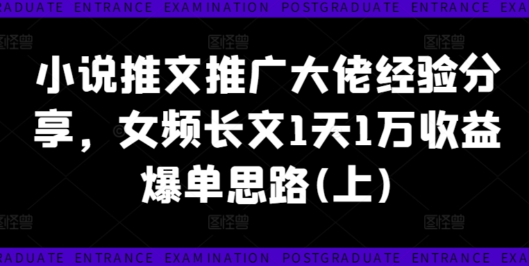 小说推文推广大佬经验分享，女频长文1天1万收益爆单思路(上)-林文副业站