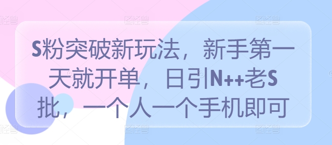 S粉突破新玩法，新手第一天就开单，日引N++老S批，一个人一个手机即可【揭秘】-林文副业站