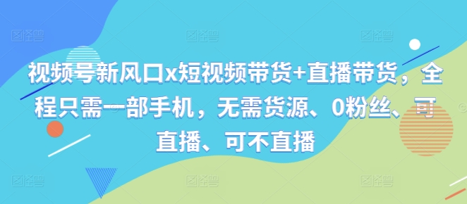 视频号新风口x短视频带货+直播带货，全程只需一部手机，无需货源、0粉丝、可直播、可不直播-林文副业站