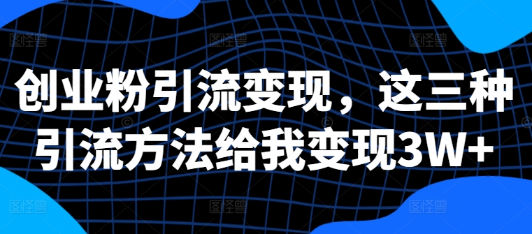 创业粉引流变现，这三种引流方法给我变现3W+【揭秘】-林文副业站