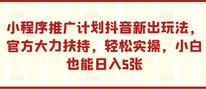 小程序推广计划抖音新出玩法，官方大力扶持，轻松实操，小白也能日入5张【揭秘】-林文副业站