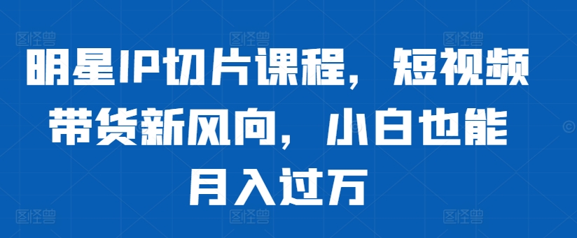 明星IP切片课程，短视频带货新风向，小白也能月入过万-林文副业站