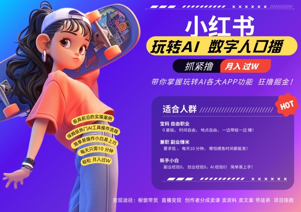 小红书数字人暴力起号，AI改写文案，再也不用费劲录口播，流量火爆月入破W轻松拿捏-林文副业站