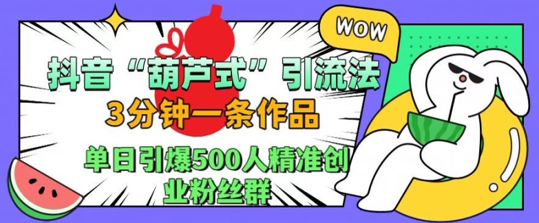 抖音葫芦式引流法，三分钟一条作品，单日引爆抖音500人精准创业粉丝群【揭秘】-林文副业站