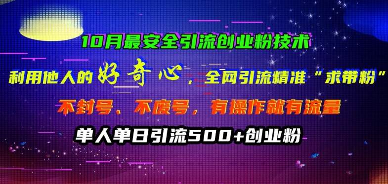 10月最安全引流创业粉技术，利用他人的好奇心全网引流精准“求带粉”不封号、不废号【揭秘】-林文副业站