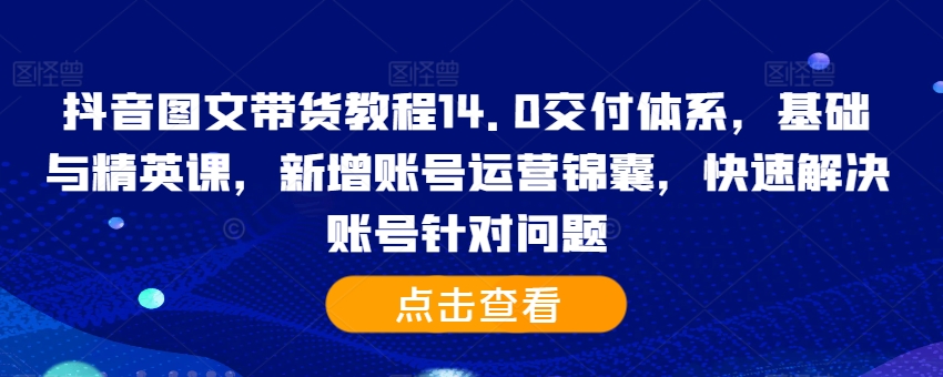 抖音图文带货教程14.0交付体系，基础与精英课，新增账号运营锦囊，快速解决账号针对问题-林文副业站