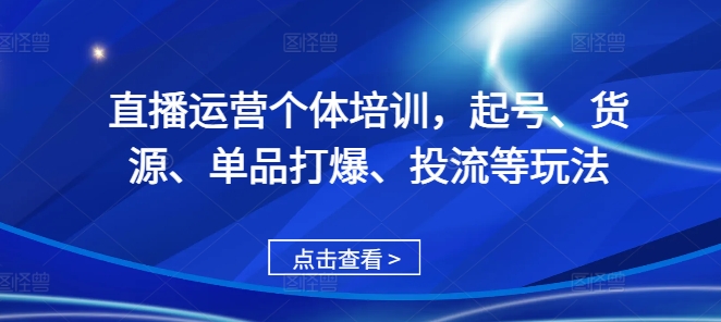 直播运营个体培训，起号、货源、单品打爆、投流等玩法-林文副业站