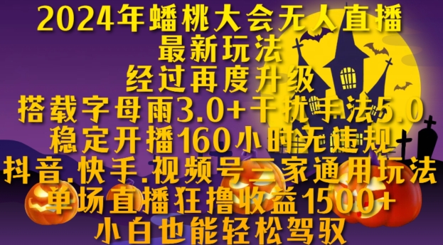 2024年蟠桃大会无人直播最新玩法，稳定开播160小时无违规，抖音、快手、视频号三家通用玩法【揭秘】-林文副业站