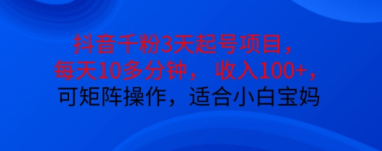 抖音干粉3天起号项目，每天10多分钟，收入100+，可矩阵操作，适合小白宝妈-林文副业站