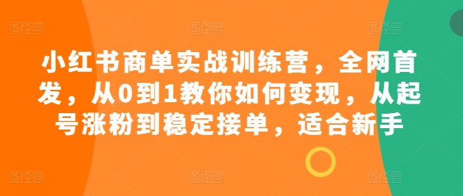 小红书商单实战训练营，全网首发，从0到1教你如何变现，从起号涨粉到稳定接单，适合新手-林文副业站