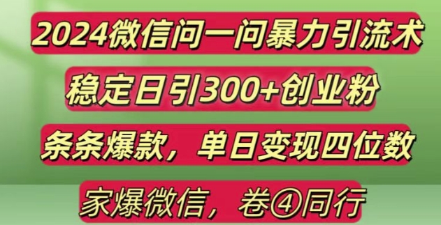 2024最新微信问一问暴力引流300+创业粉,条条爆款单日变现四位数【揭秘】-林文副业站