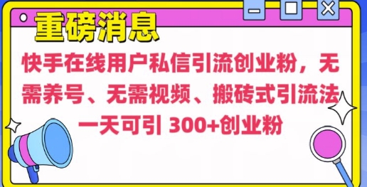 快手最新引流创业粉方法，无需养号、无需视频、搬砖式引流法【揭秘】-林文副业站