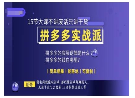 朋哥电商(拼多多实战派)，15节大课不讲废话只讲干货，简单粗暴 能落地 可复制-林文副业站