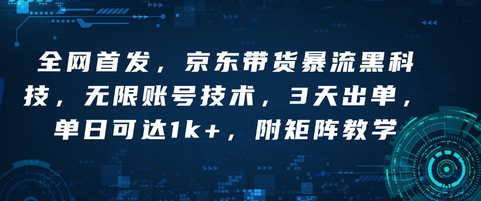 全网首发，京东带货暴流黑科技，无限账号技术，3天出单，单日可达1k+，附矩阵教学【揭秘】-林文副业站
