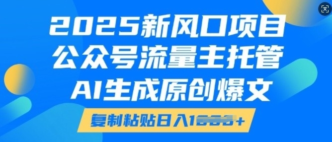 2025新风口项目，公众号流量主托管，AI生成原创爆文，复制粘贴日入多张-林文副业站