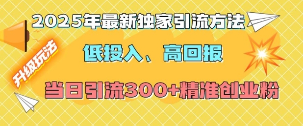 2025年最新独家引流方法，低投入高回报？当日引流300+精准创业粉-林文副业站