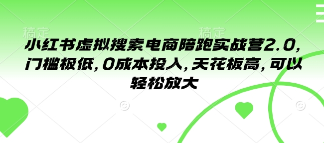 小红书虚拟搜索电商陪跑实战营2.0，门槛极低，0成本投入，天花板高，可以轻松放大-林文副业站