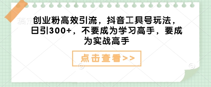 创业粉高效引流，抖音工具号玩法，日引300+，不要成为学习高手，要成为实战高手-林文副业站