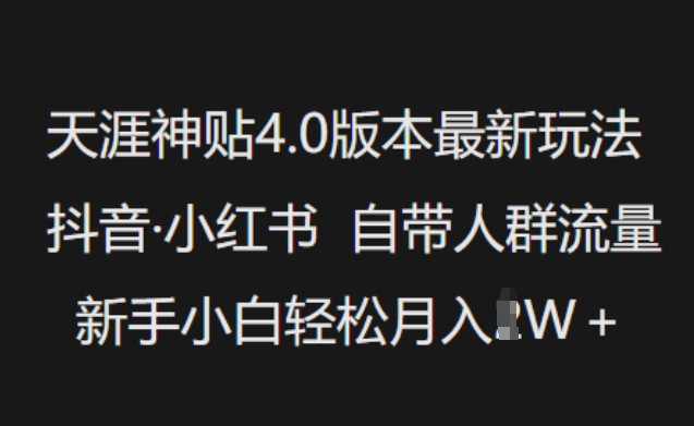 天涯神贴4.0版本最新玩法，抖音·小红书自带人群流量，新手小白轻松月入过W-林文副业站
