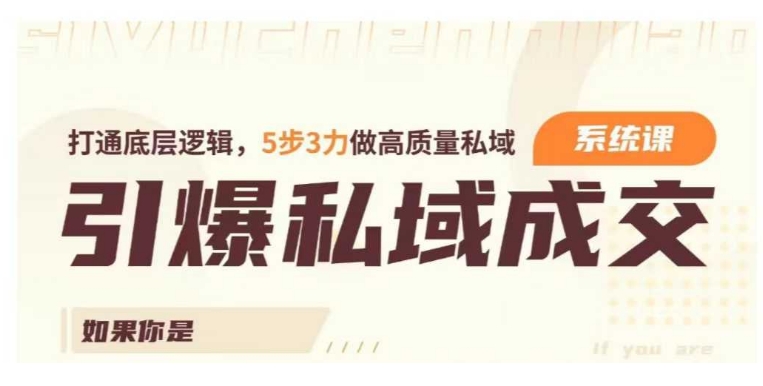 引爆私域成交力系统课，打通底层逻辑，5步3力做高质量私域-林文副业站