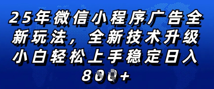 2025年微信小程序全新玩法纯小白易上手，稳定日入多张，技术全新升级，全网首发【揭秘】-林文副业站