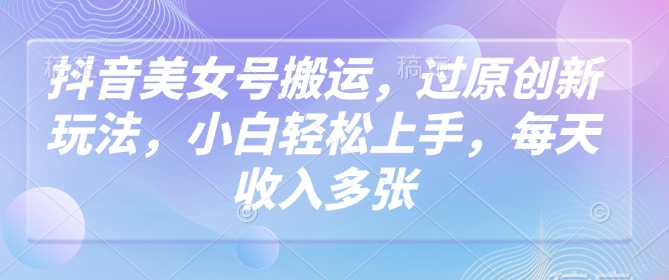 抖音美女号搬运，过原创新玩法，小白轻松上手，每天收入多张-林文副业站