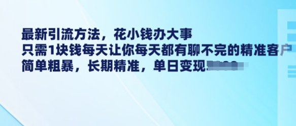 最新引流方法，花小钱办大事，只需1块钱每天让你每天都有聊不完的精准客户 简单粗暴，长期精准-林文副业站