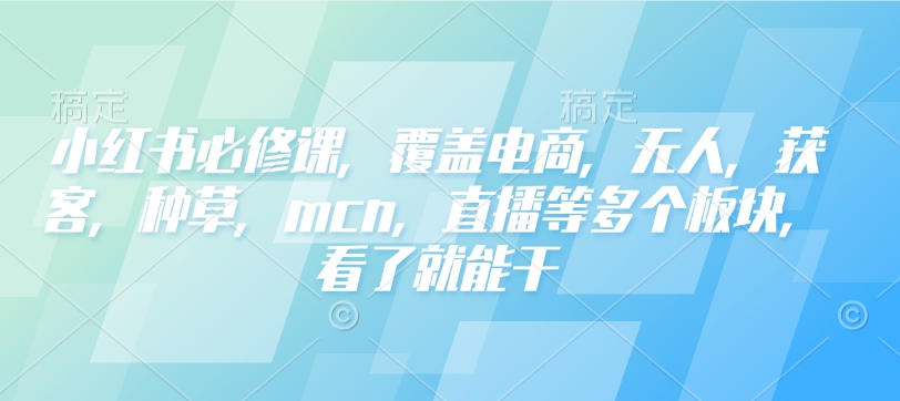 小红书必修课，覆盖电商，无人，获客，种草，mcn，直播等多个板块，看了就能干-林文副业站
