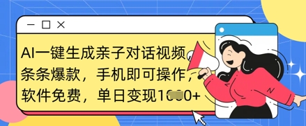 AI一键生成亲子对话视频，条条爆款，一部手机即可操作，单日变现数张-林文副业站