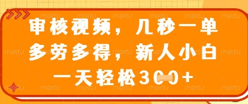 最新审核视频，几秒一单，多劳多得，新人小白一天轻松3张【揭秘】-林文副业站
