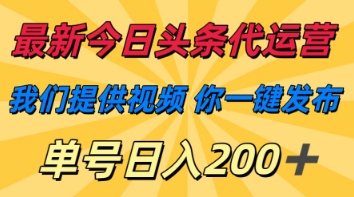 最新今日头条代运营，我们提供视频，你一键发布，单号日入200+【揭秘】-林文副业站